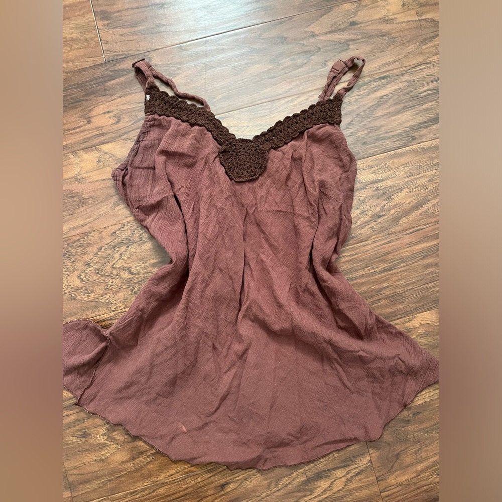 Brown Flowy Tank With Tie Back